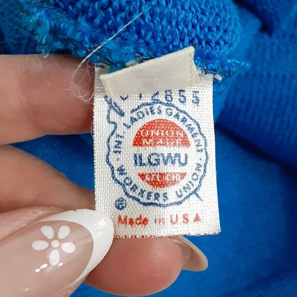 Vintage 80s Button Front Knit Midi Dress Blue Santana Knit V Neck Womens 10 - Picture 9 of 14